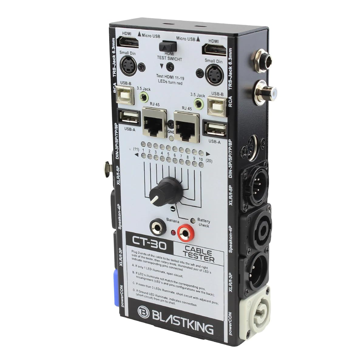 Blastking CT-30 Cable Tester XLR, Speakon, DMX, 1/4