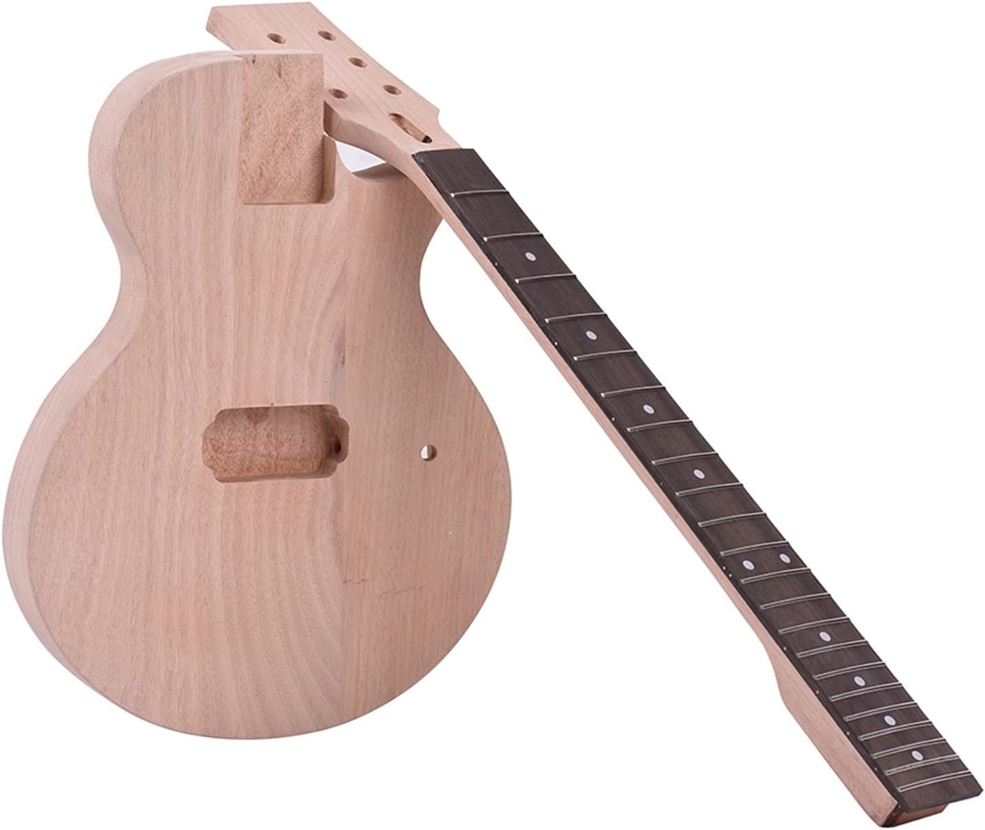 TSTS for LP Style Unfinished DIY Electric Guitar Kit Mahogany Body & Neck Rosewood Fingerboard Single Dual-Coil Pickup Unfinished Electric Guitar Kit