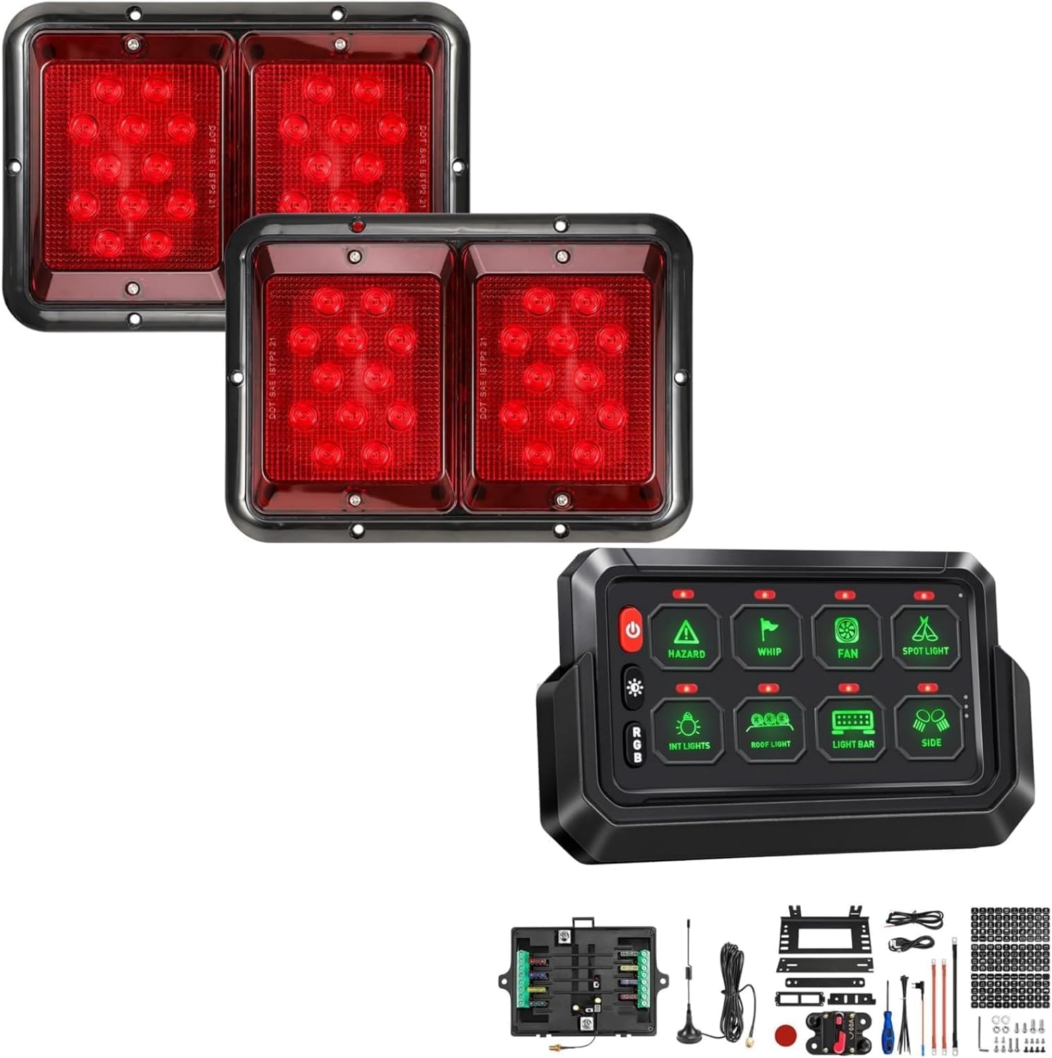 Partsam Double Tail Lights+Wireless RGB 8 Gang Switch Panel