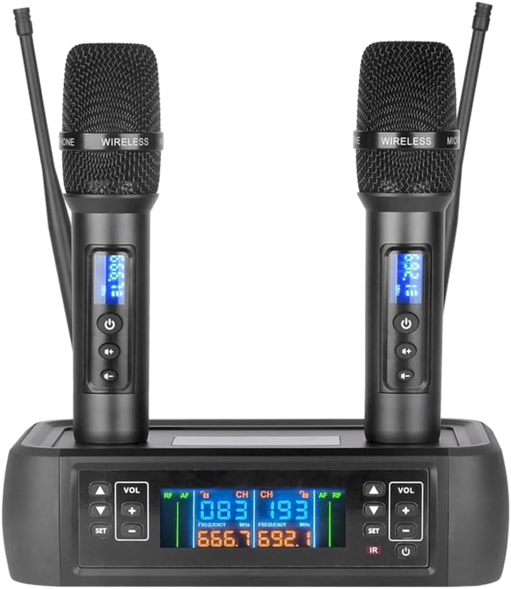 Professional UHF Wireless Microphone System with Magnetic Induction Charging, 20m Range, Dual DSP Noise Reduction, Charging Dock Receiver & Eco-Friendly Design