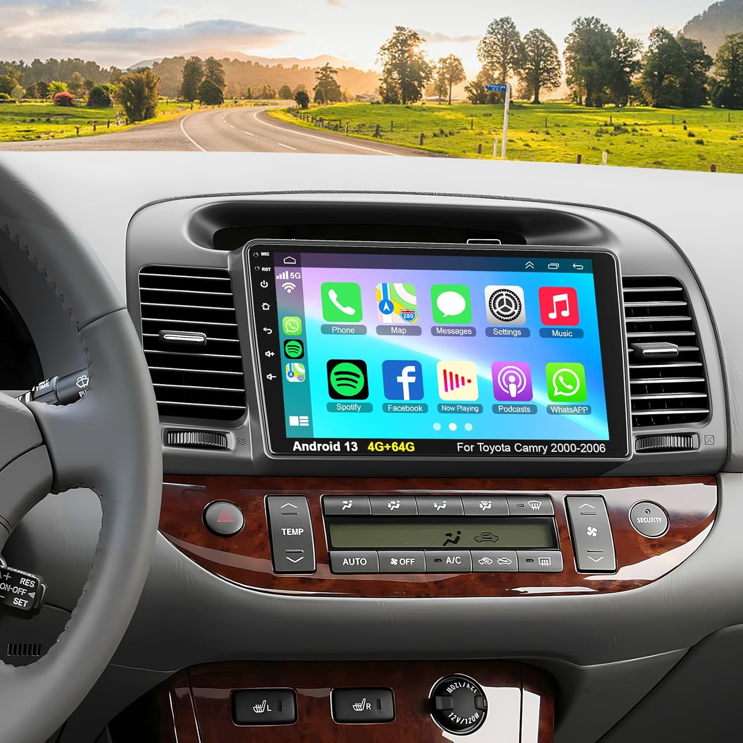 4G+64GB Car Radio for Toyota Camry 2000-2006 with Wireless Carplay & Android Auto, IPS Touch Screen Camry Stereo with Bluetooth/Voice Control/Backup Camera/WiFi/GPS/SWC/EQ/FM/RDS