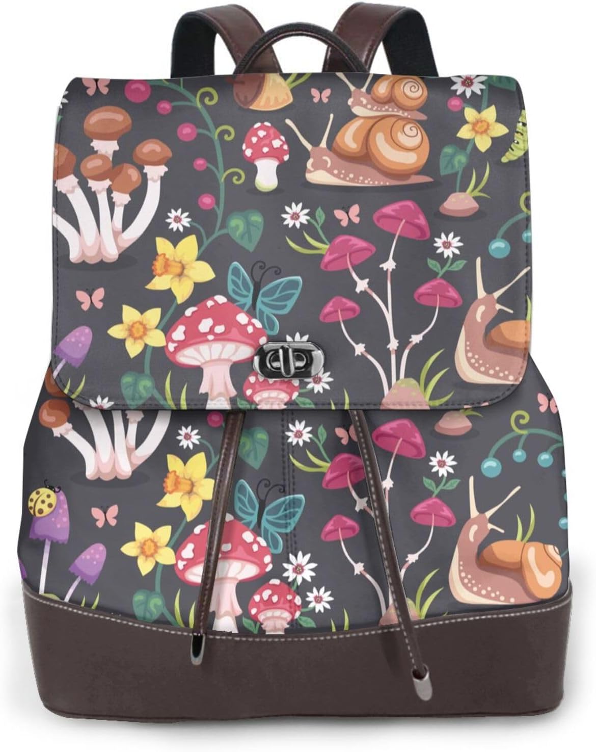 Mushrooms Snails Butterflies for Womens Backpack Purse Microfiber PU Anti-theft Large Fashion Designer Travel Bag Ladies Shoulder Bags