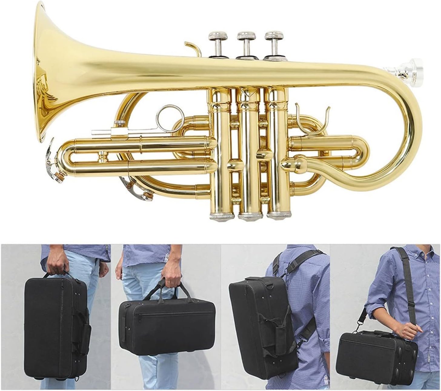 Trumpets Beginner Professional Bb Flat Cornet Brass with Carrying Case Gloves Cleaning Cloth Brushes Wind Instrument Trumpet Set