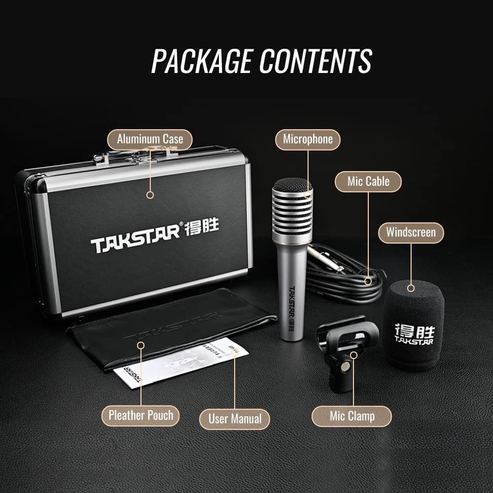 TAKSTAR Cardioid Dynamic Microphone, TA-68 Vocal Recording Professional Stage Microphone for Broadcast Mic with Suspension Shock-Mounted Cartridge, Mic Clip, Metal Suitcase, 3-pin XLR Connector
