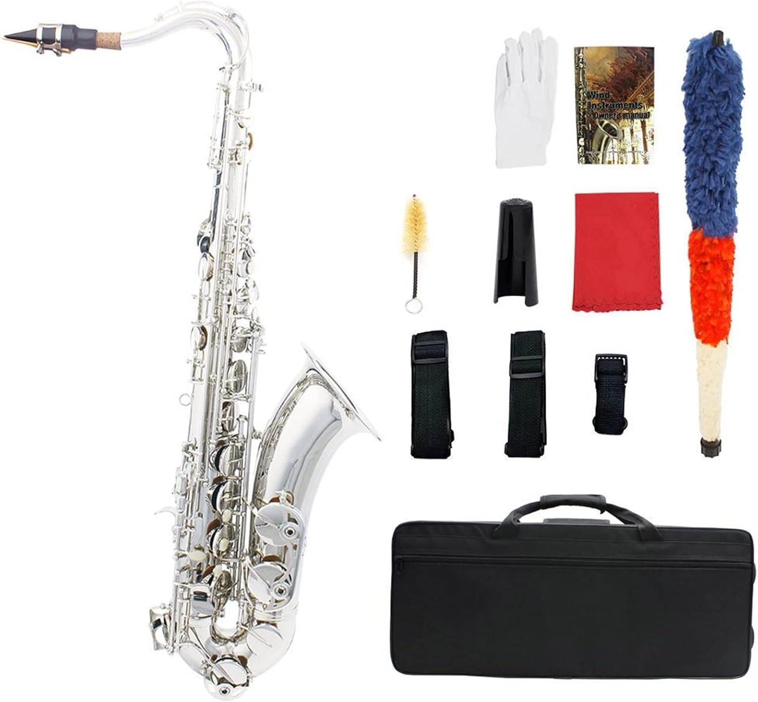 KESHUO Brass Bb Tenor Saxophone Sax Carved Pattern Shell Buttons Wind Instrument with Case Gloves Cleaning Cloth Belt Brush Brass Sax Beginners Kit