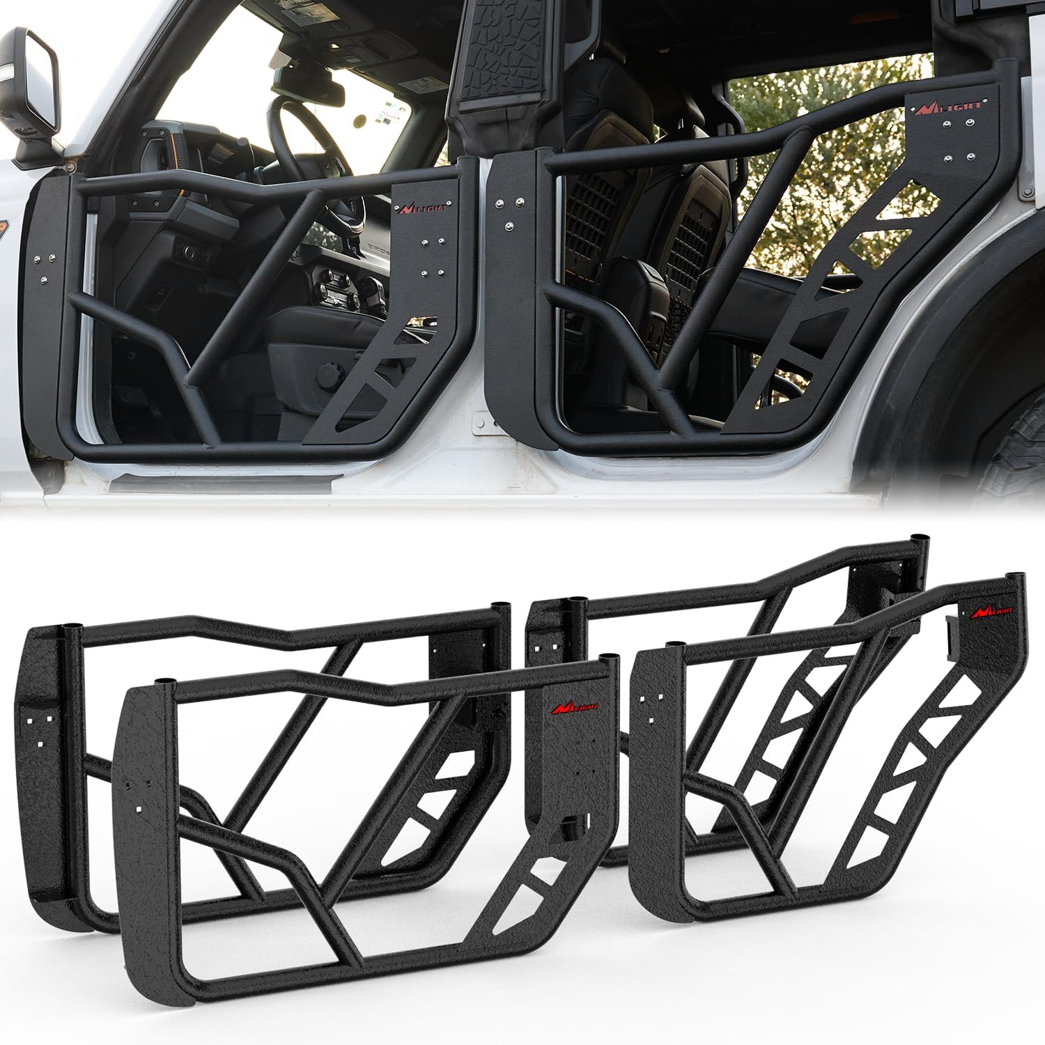 Nilight Tube Doors Compatible with Ford Bronco 4-Door 2021 2022 2023 2024 2025，Off Road Front Rear Tubular Doors 4PCS