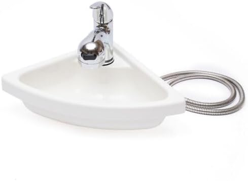 Triangular Sink,White Acrylic Boat RV Caravan Camper Sink with Faucet,Wall Mount Corner Bathroom Sink with Drain Pipe,Vanity Single Bowl Sink Small Corner Sink Kit for Restaurants,RVs,Yachts