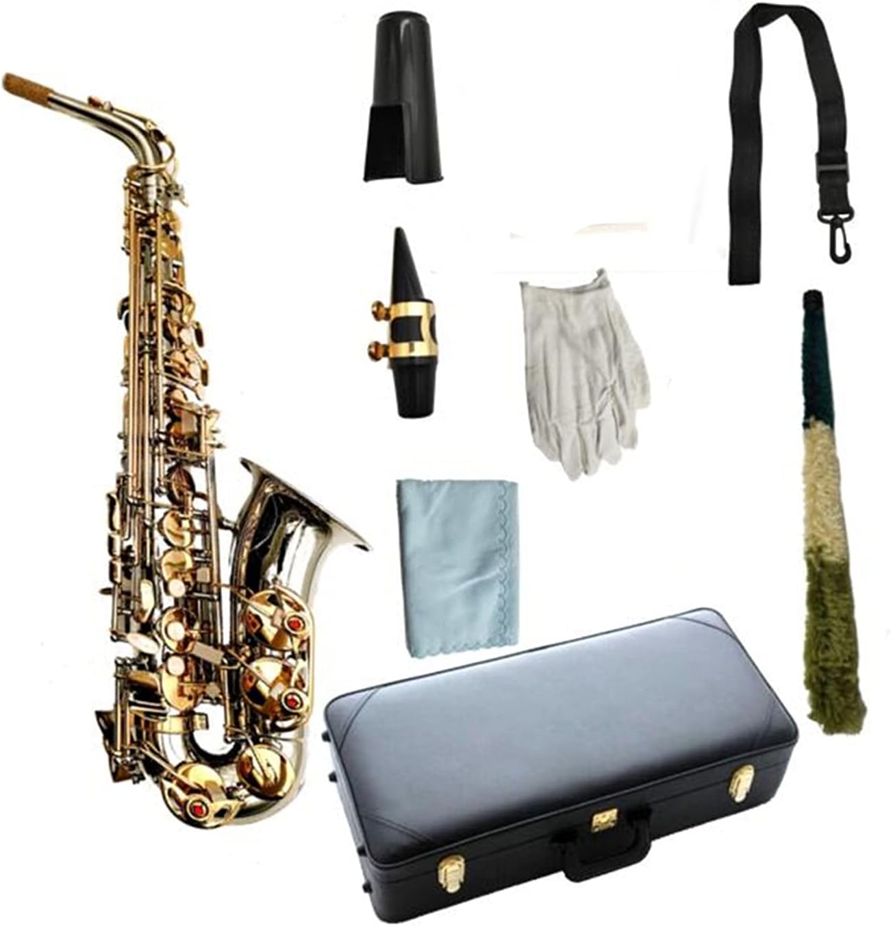 Student Saxophone Alto Saxophone E Flat Nickel Gold Keys Woodwind Instrument with Golves Mouthpiece Case Saxophone Set