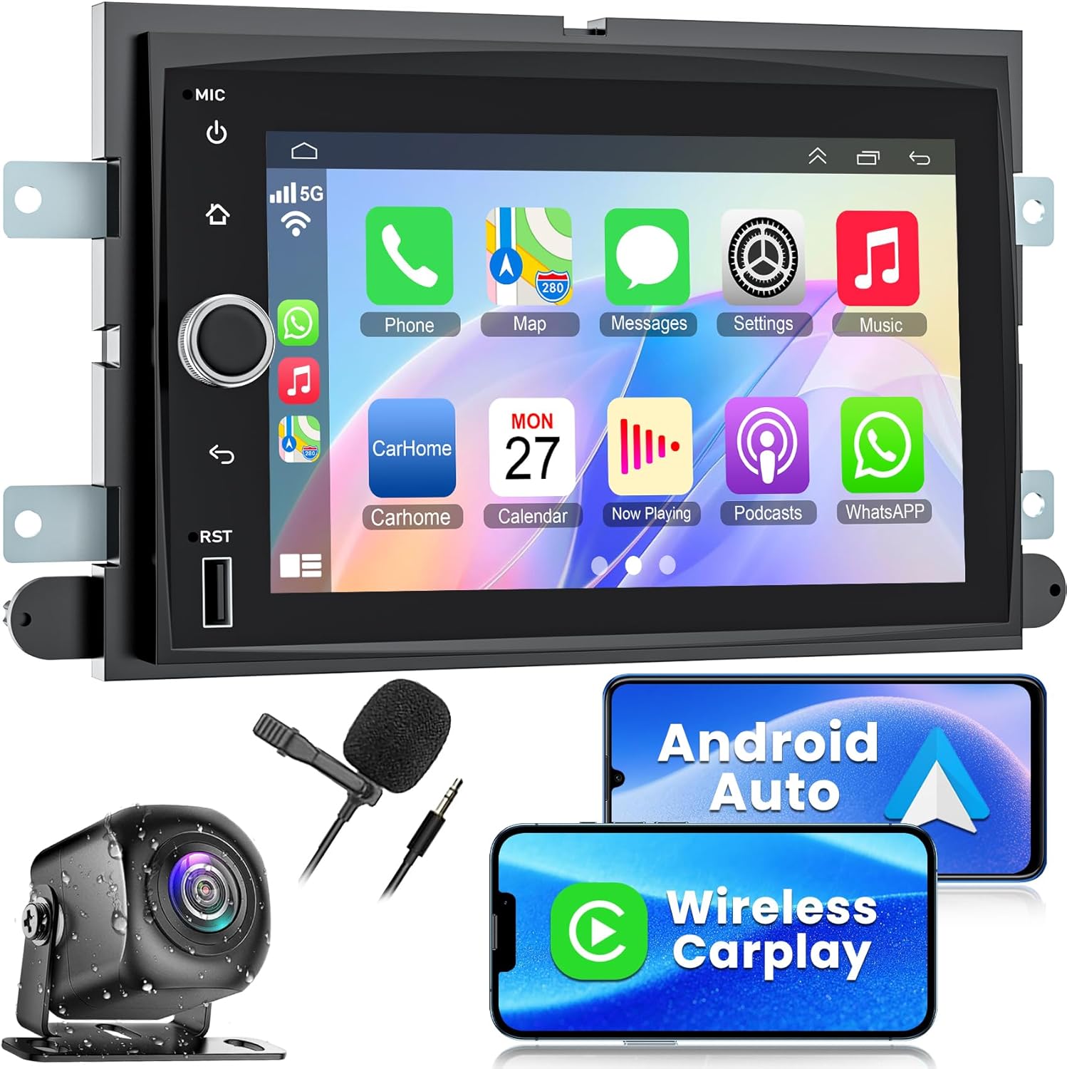 4G+64G 8-core Android 15 Car Radio for Ford F150/F250/F350 2004-2014, 7 Inch IPS Touchscreen Stereo Support Carplay & Android Auto Bluetooth/Voice Control/GPS/WiFi/Back-up Camera/SWC/FM