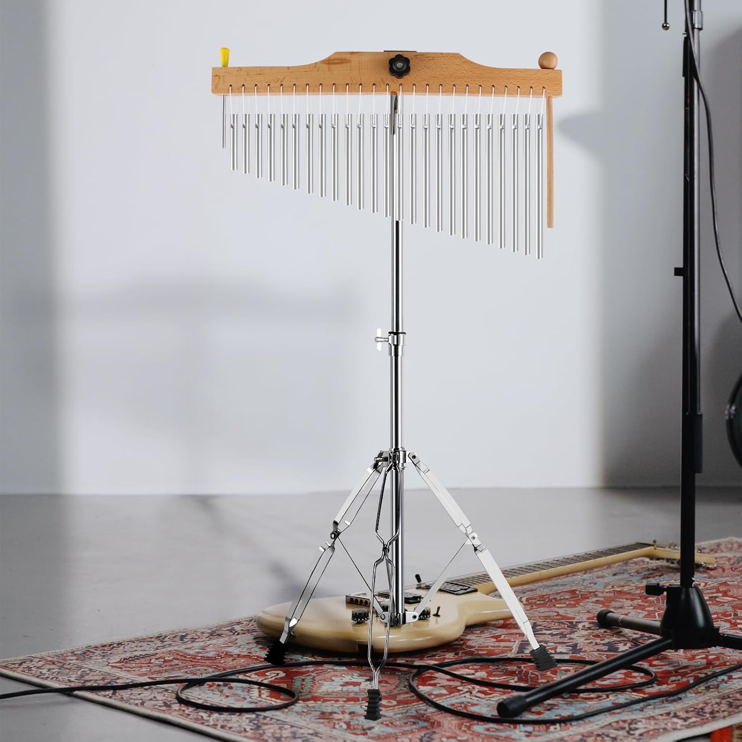 EASTROCK 25 Note Chimes Musical Instruments Percussion Instrument Single-row Chime Bar Chimes Percussion Height-Adjustable Stand Silver