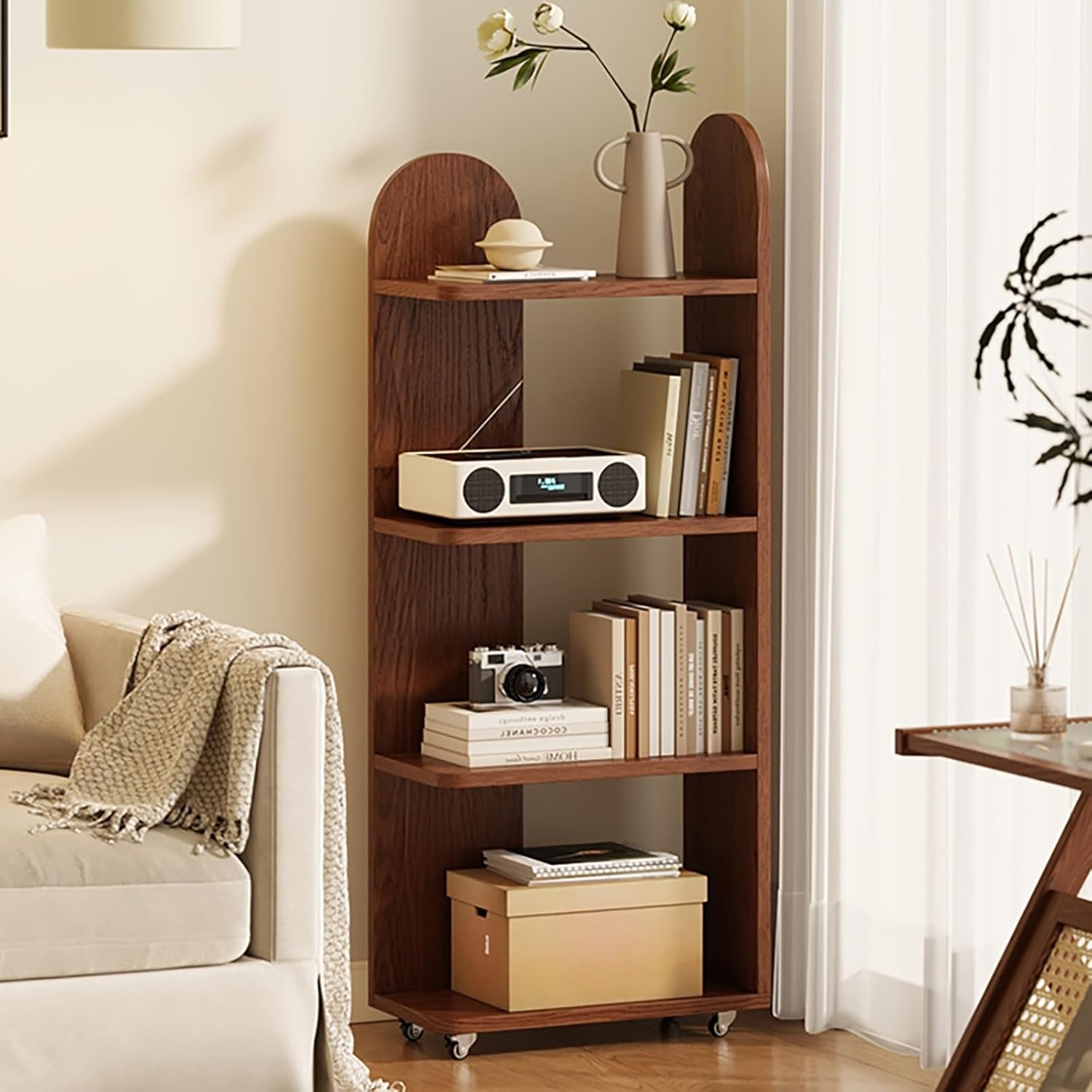 Wood Corner Bookshelf 360° Spinning Book Shelf Tower for Kids, Large Display Shelf Bookcase for Office Bedroom Living Room Easy Assembly(Brown)