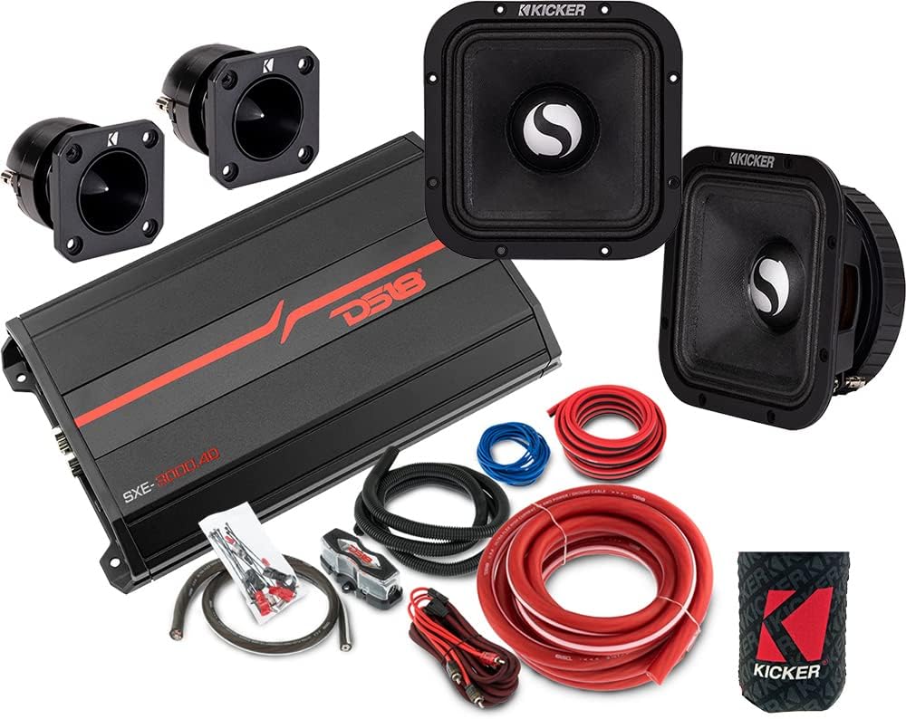 KICKER Speakers and Amp Package of 5 Items: 7