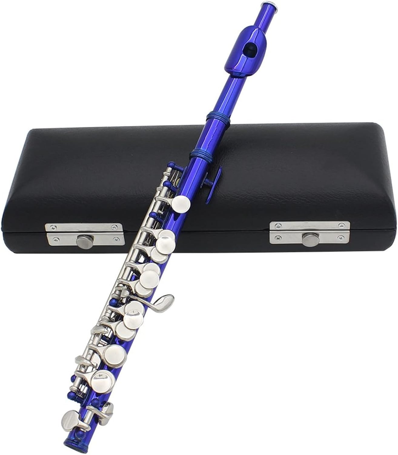 Blue Piccolo 16 Holes with E Key Woodwind Instrument Half-Size Flute Cupronickel Tube W/Leather Box Flutes