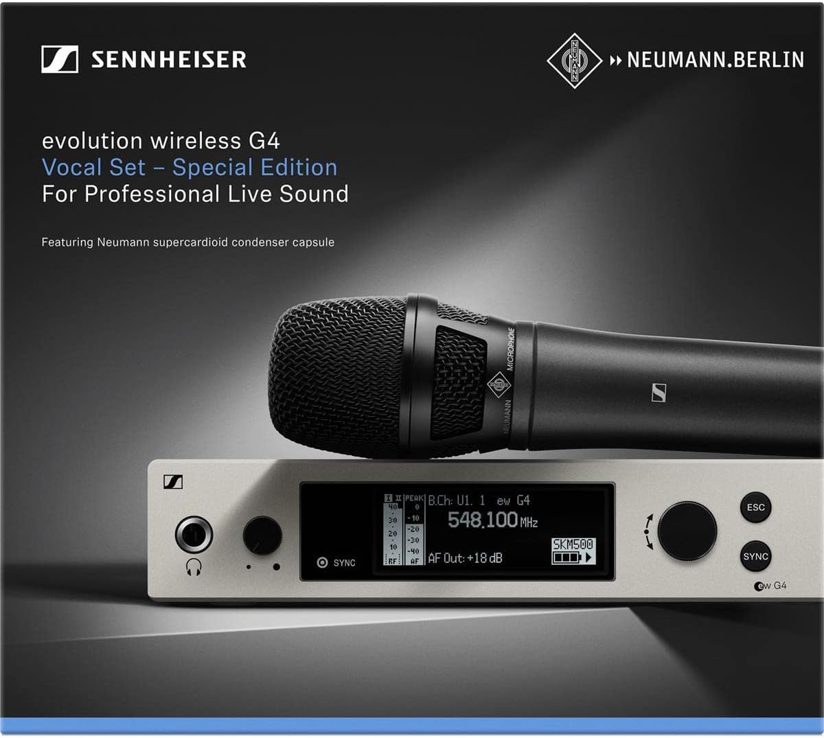 Sennheiser Ew 500 handheld wireless w/ Neumann KK205 Capsule GW1 (558-608Mhz),Black