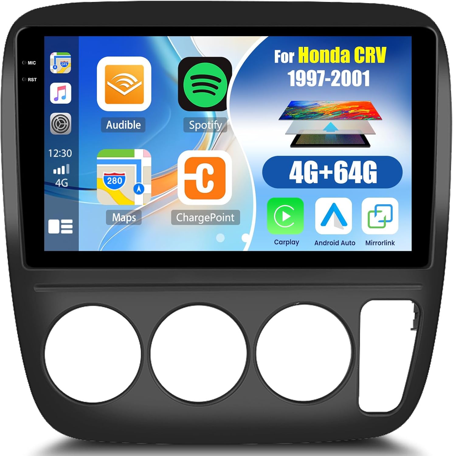 4G+64G Android Car Stereo for Honda CRV 1997 1998 1999 2000 2001 Car Radio with Wireless Carplay Android Auto 9 Inch Touch Screen Head Unit Replacement Backup Camera WiFi GPS FM RDS Bluetooth