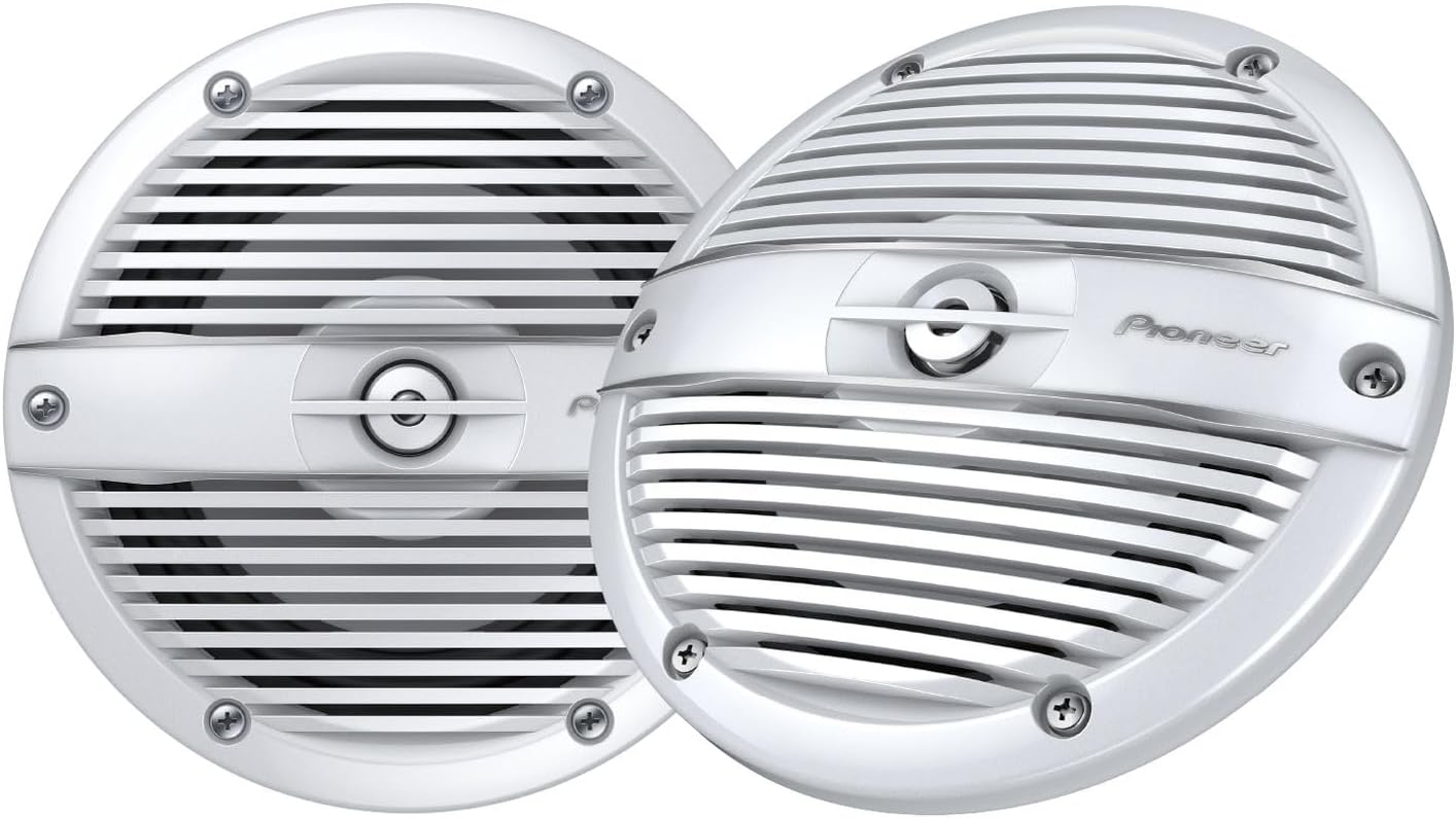 Pioneer CAR TSME650FC 6-1/2 inch 2-Way Marine Speakers (Pair) 200-Watt Max Power, IPX7 Rated, White Classic Grille Design