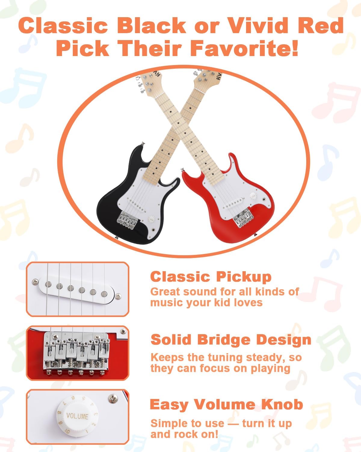 Kids Electric Guitar Beginner Kit 30 Inch, Mini ST Style Electric Guitar for Boys Girls with Amp 5W, Gig Bag, Tuner, Strap, Cable, Picks, Extra Strings, RST-70 Red