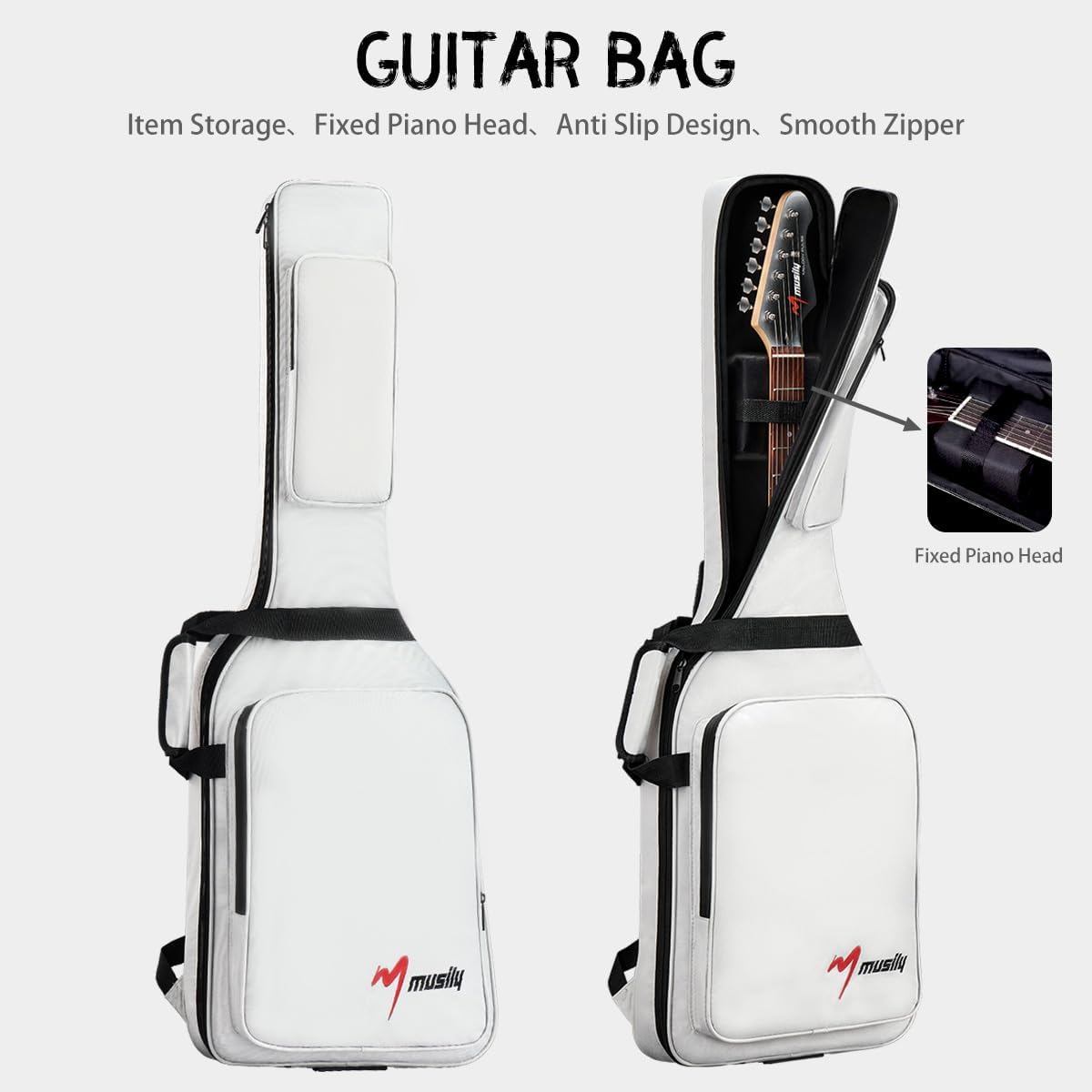 39 Inch Electric Guitar Kit, Beginner Full Size Solid Body Electric Guitar With HH Pickups, Gig Bag, Amplifier, Strap, Cable, Picks, String (White)