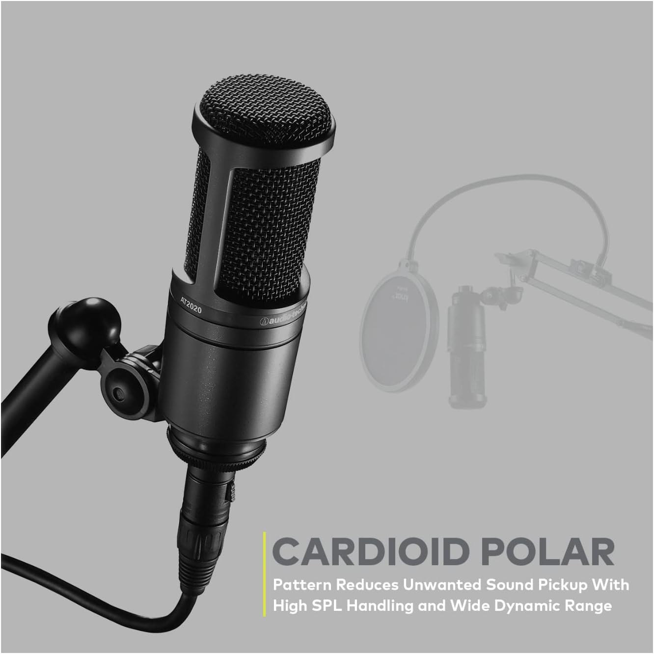 Audio-Technica AT2020 Condenser Studio Microphone with XLR Cable Knox Studio Stand and Pop Filter