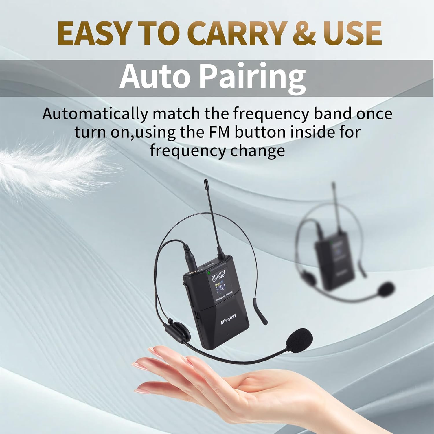 Wireless Microphones System with UHF Headset/Lavalier Lapel Mics, Bodypack Transmitter, 2 x 50 Channels, 164ft Range for Church Conference Performance Singing Karaoke PA Speaker Mixer