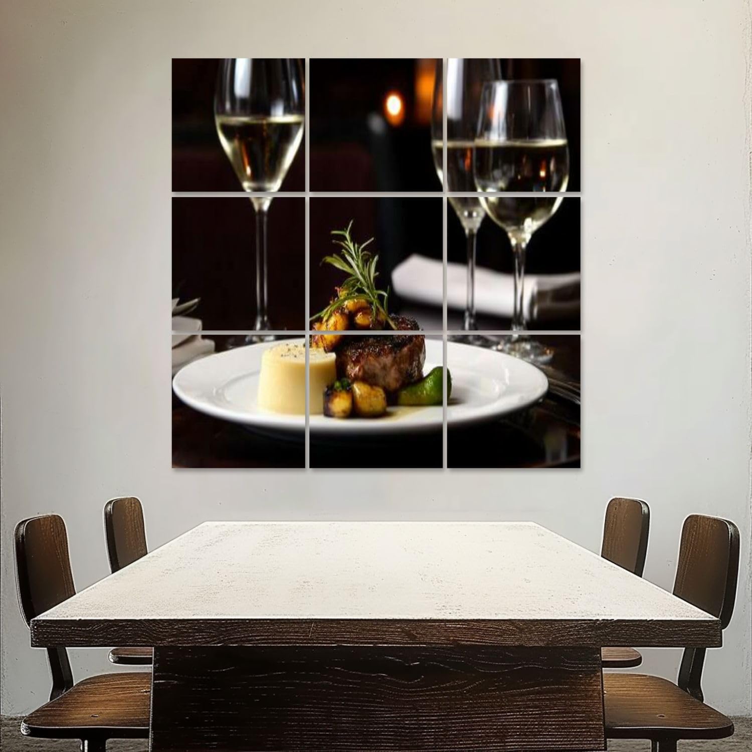 Art Acoustic Panels Self Adhesive fine dinning table restaurant dinner wine steak foods 9 Packs Decorative Soundproof Wall Panels Large Sound Absorbing Panels for Home Office 60