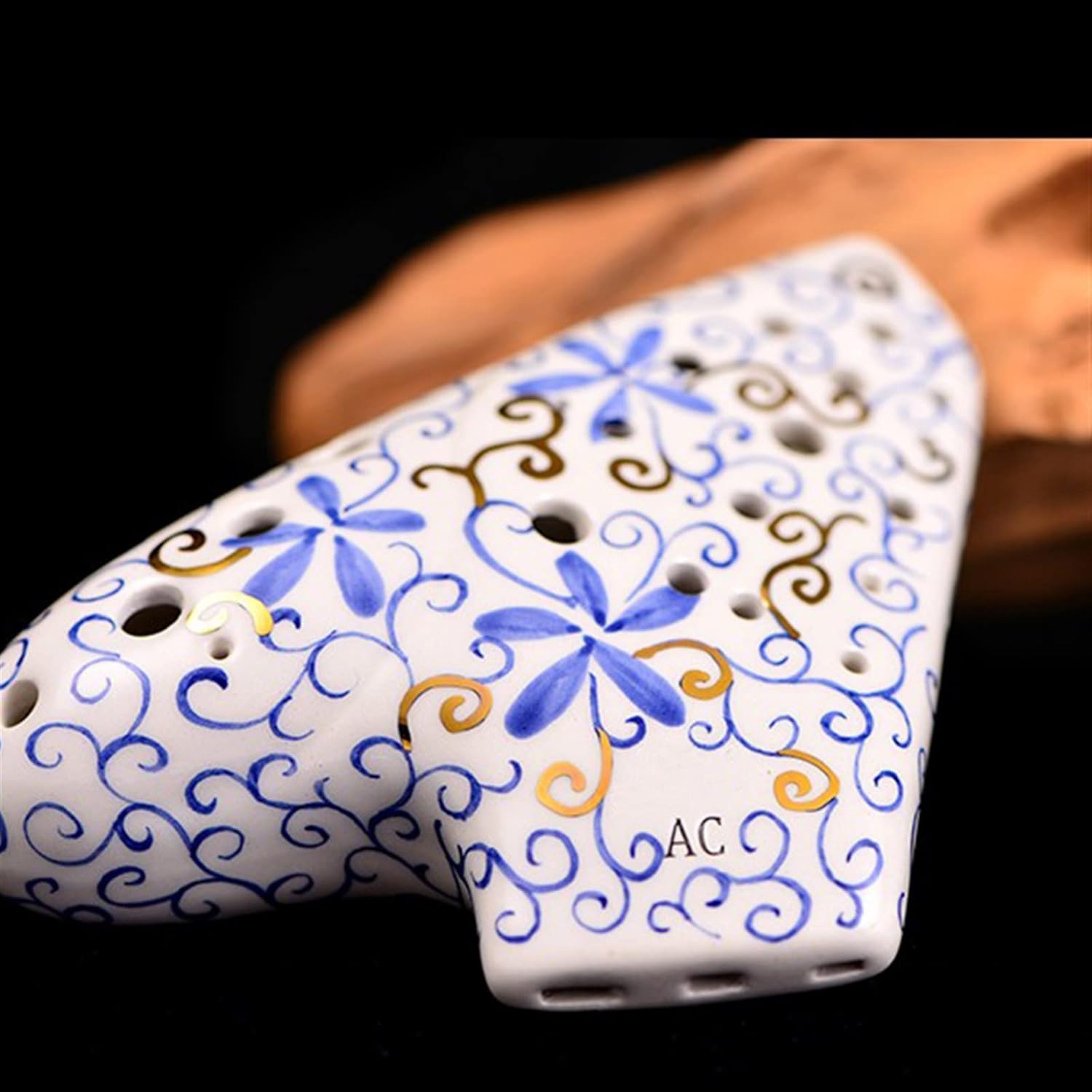 TSTS Three-Tube Blue and White Porcelain Ocarina 3-Tube Alto C Key (AC) Ocarina Wide-Range Professional Wind Instrument Children Ocarina