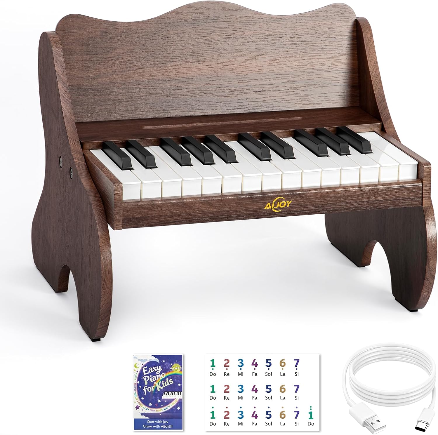 AiJoy Kids Piano Keyboard, 25 Keys Digital Piano for Toddler Kid, Mini Music Educational Instrument Toy, Wood Gift for Children Girls Boys, Volume Adjustable
