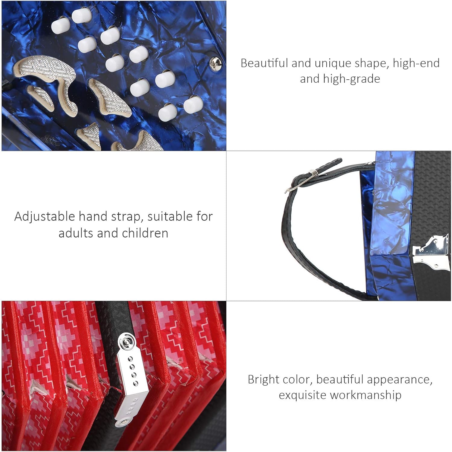 Concertina Accordion,Portable Professional for Adults Musical Instrument Supplies for Beginners Student Educational Musical Instrument (Blue)