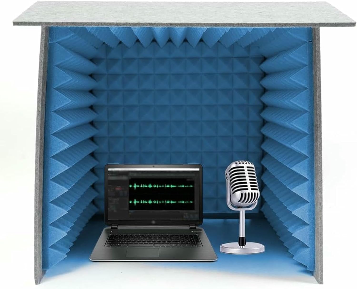 Portable Desktop Recording Studio, Cube Microphone Isolation Booth, Blue Vocal Absorbing Shield, Tabletop Soundproof Box for Music Studio Bedroom Home