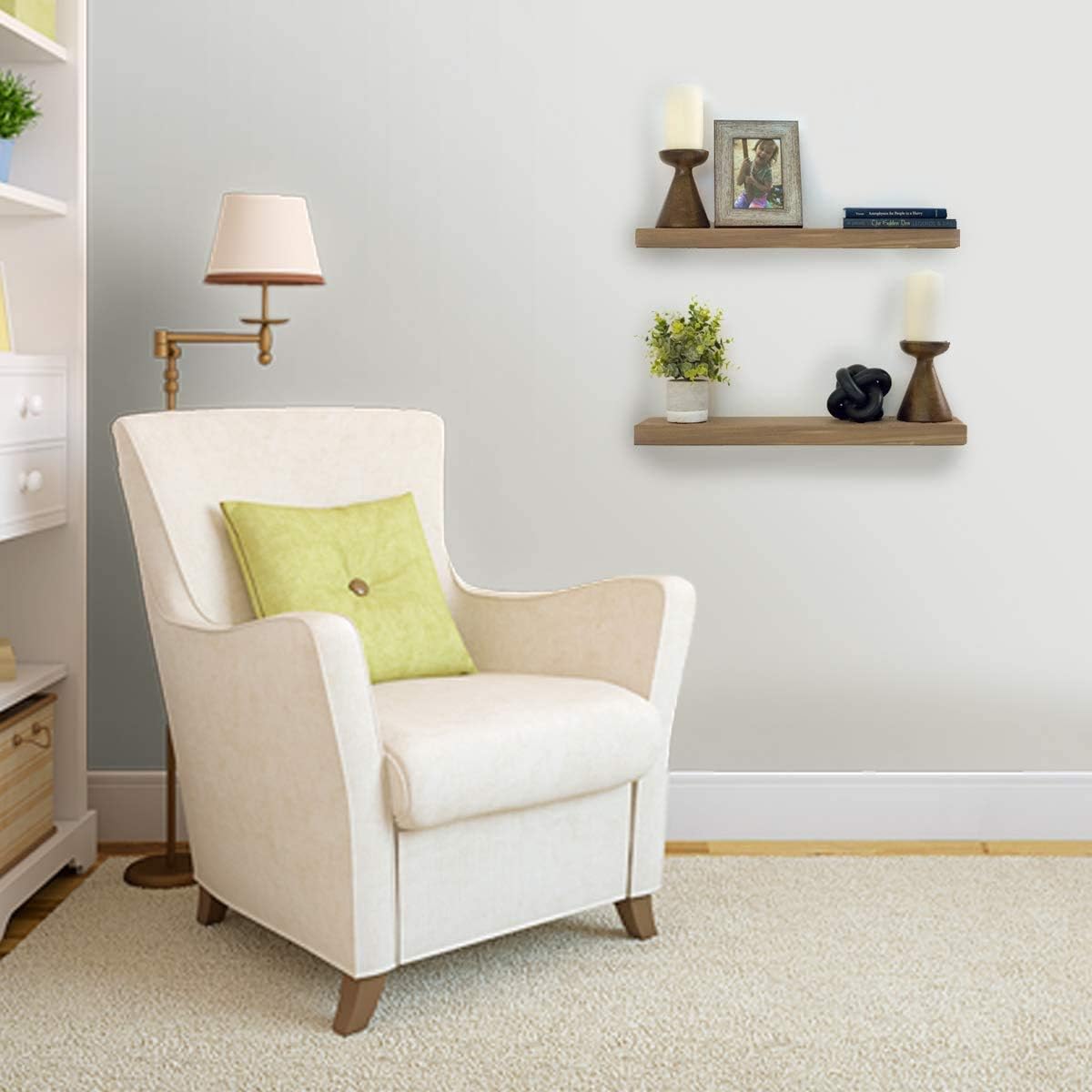 Floating Shelves Wood Floating Shelves Set Handcrafted Rustic Pine Kitchen Office Bedroom Wall Mounted Smooth Finish Organizers 2 Pack (2 x 5.5) (24 inches, Classic Gray)