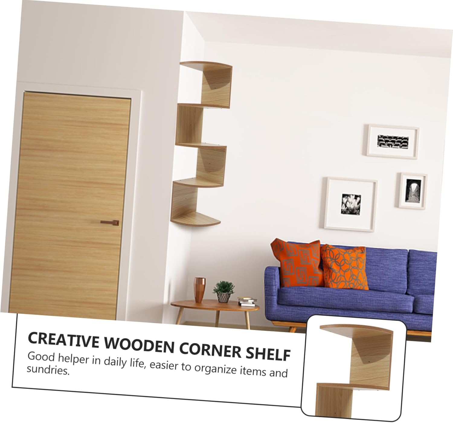 1set Elegant Wooden Wall-Mounted Storage Shelf Multipurpose Corner Shelf Wall Mount for Living Room Bedroom