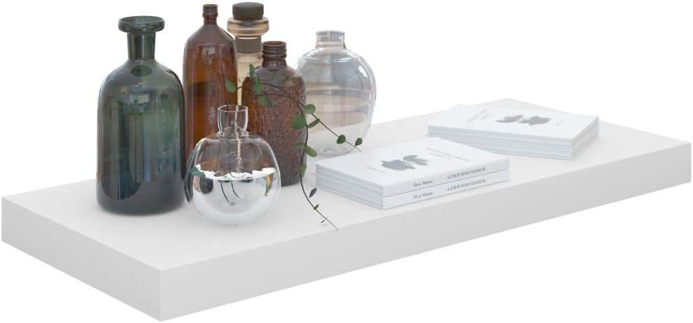 Wall Shelf High Gloss White Honeycomb MDF Floating Shelves for Wall 9.3x23.6x1.5 in for Living Room Bedroom Office Bathroom Decor Compact Storage