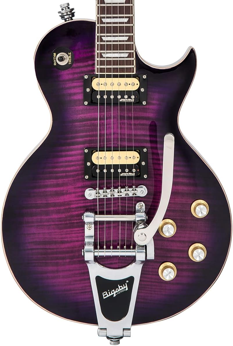 Vintage Reissued Series V100PLB Electric Guitar, Flamed Purple Burst W/ Bigsby