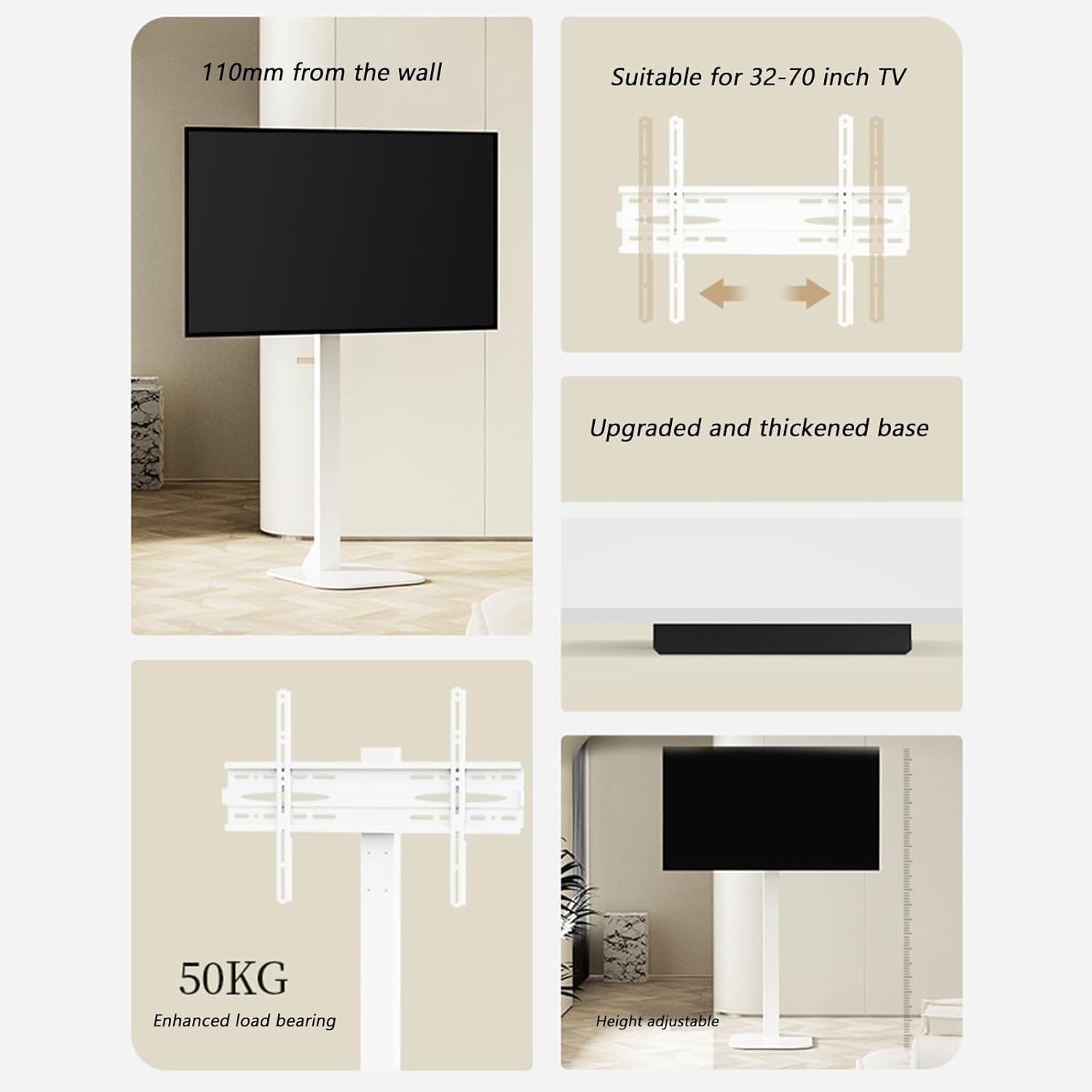 TV Monitor Wall Mount,TV Wall Mount,Universal TV Floor Stand, Floor TV Stabd for 32-75 Inch TVs, Height Adjustable Wire Management TV Mount, Space Saving, Perfect for Corner & Bedroom