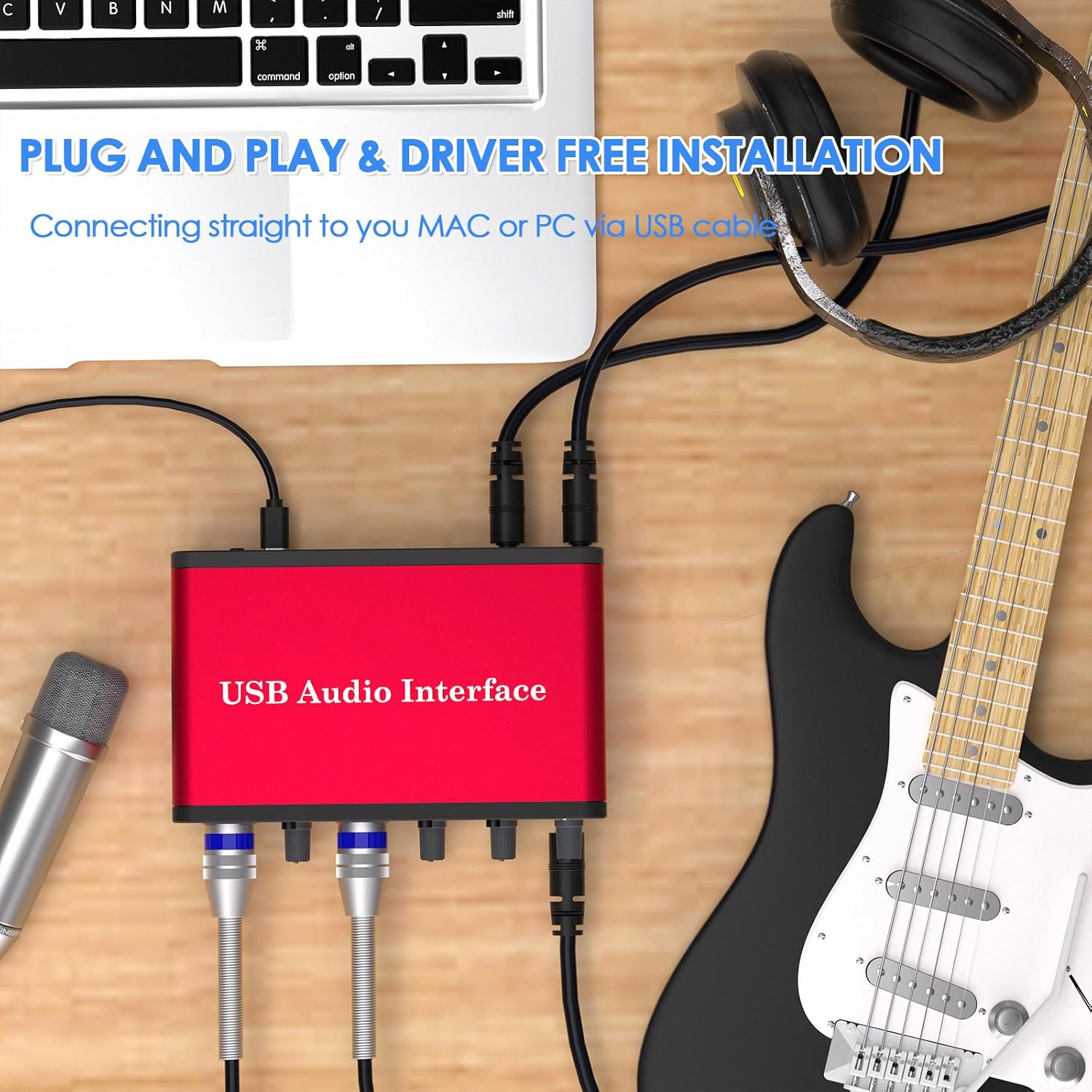 USB Audio Interface – 24Bit/192kHz Studio Recording, 48V Phantom Power – Compatible with DAWs, Perfect for Music, Podcasting & Voiceovers (Mac/PC)