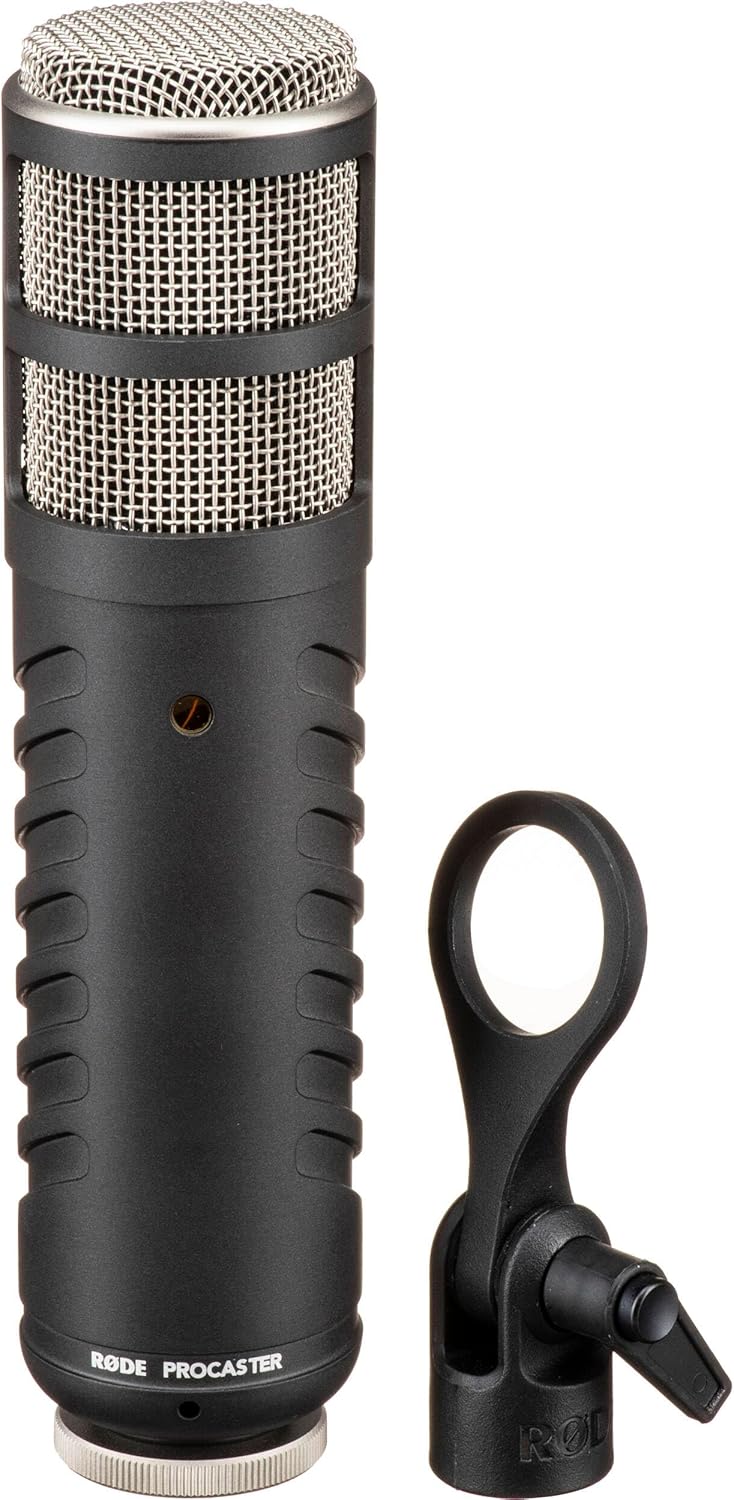 Rode Procaster Cardioid Dynamic Broadcast Microphone with Rode PSA1+ Microphone Boom Arm, PSM1 Shockmount and XLR Cable