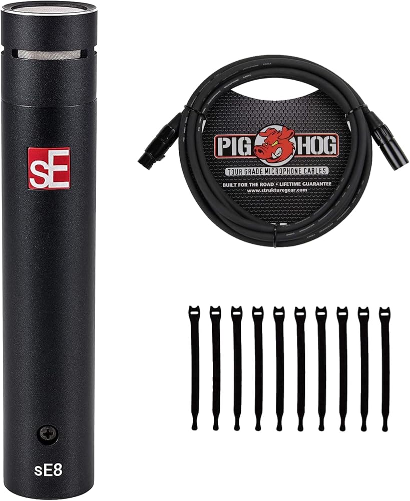 Briskdrop sE Electronics sE8 Small Diaphragm Cardioid Condenser Microphone Bundle with Pig Hog XLR Cable and 10 Pack Cable Ties