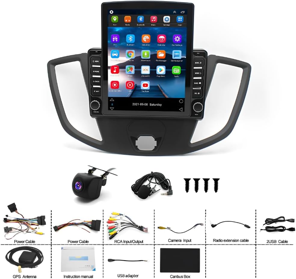 2+32G 9.7In Car Stereo for Ford Transit Custom 2013-2019 2018 2017 2016 2015 2014 w/GPS Navigation with Carplay w/Android Auto Double Din Touchscreen Car Radio Receiver Backup Camera