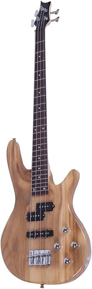4-String Electric Bass Guitar Beginner Kit, Full-Size Electric Bass for Learners and Adults, Comes with Cable and Wrench, Maple Neck and Rosewood Fingerboard, Right-Handed (Burlywood)
