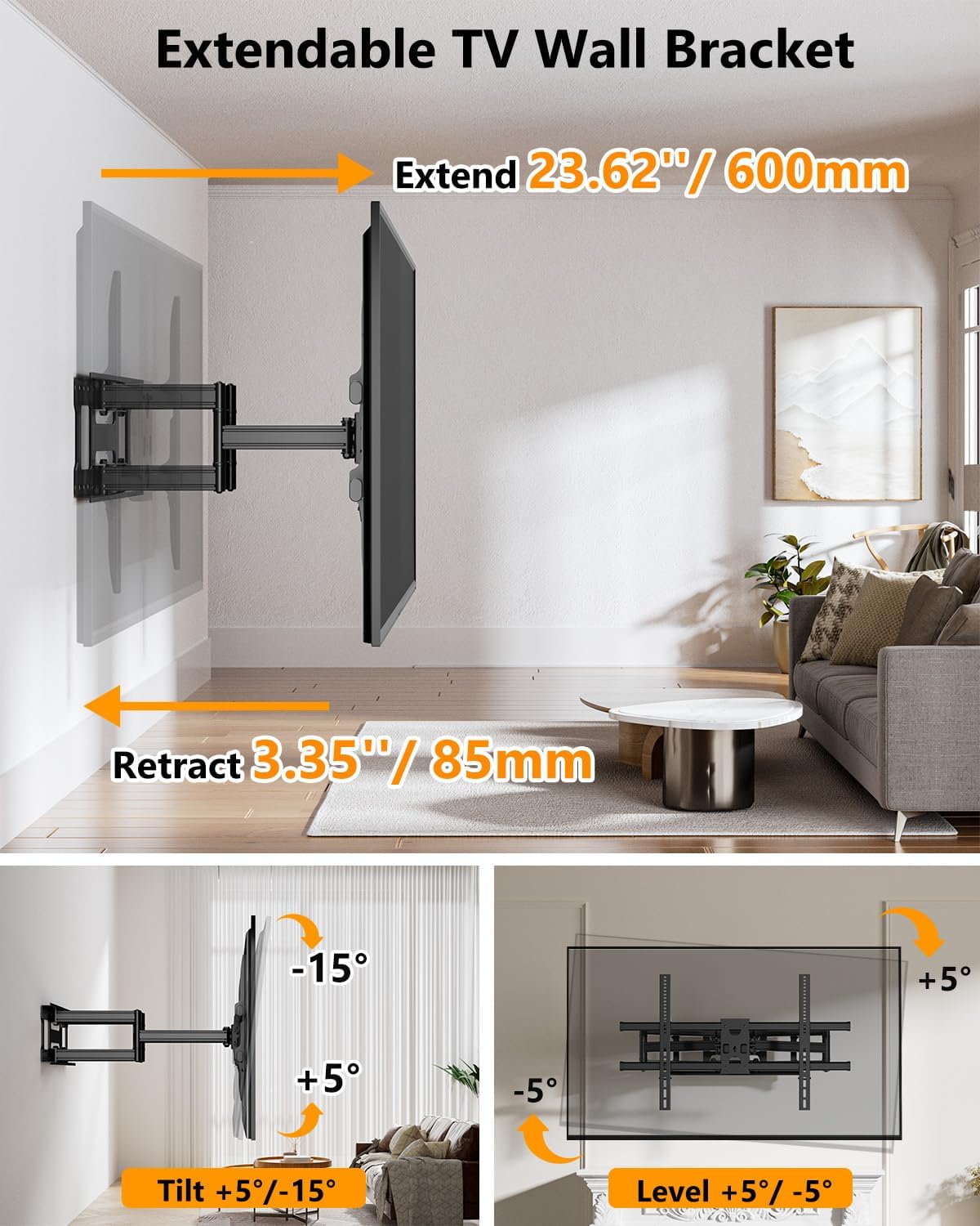 FORGING MOUNT Heavy Duty 60 to 120 inch XXXL Full Motion TV Wall Mount Max VESA1000x600mm Up to 275lbs for Extra Large Big Screens,Universal Articulating TV Mount Bracket Swivel Tilt,16-24” Studs