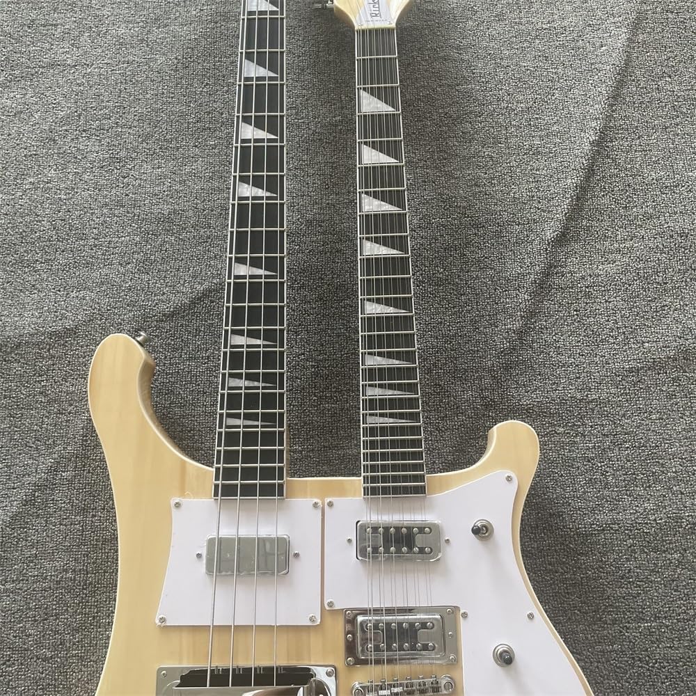 Custom Four string electric bass and 12 string electric guitar original wood color original wood grain rose fingerboard