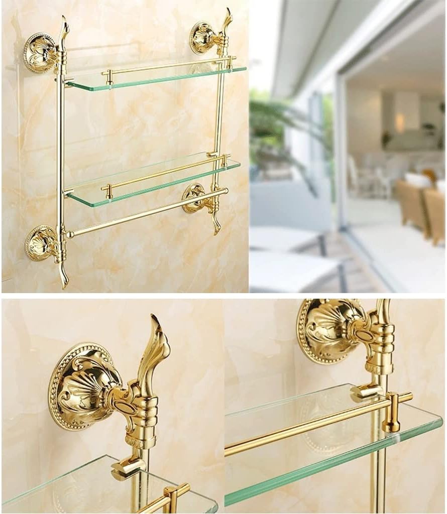 Shower Shelf Racks Brass Glass Shelf, Double Bathroom Shelf, Bathroom Organizer Storage Rack, Gold Bathroom Fittings, Bathroom Accessories Shower Caddy