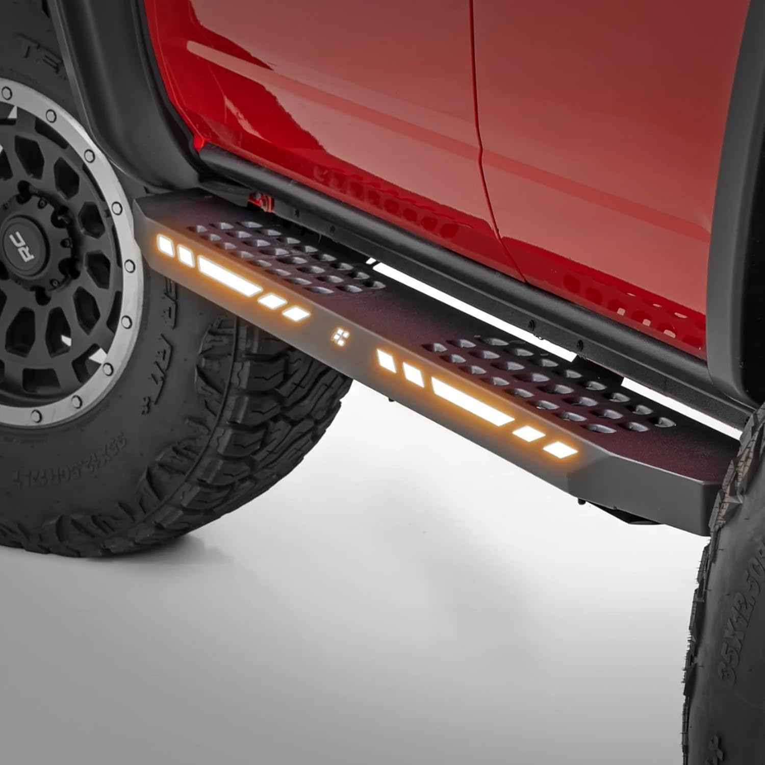 Rough Country AC2 Running Boards for Ford Bronco 4-Door (2021-2025) - Heavy Duty Steel Side Steps with Amber/White LED Lights