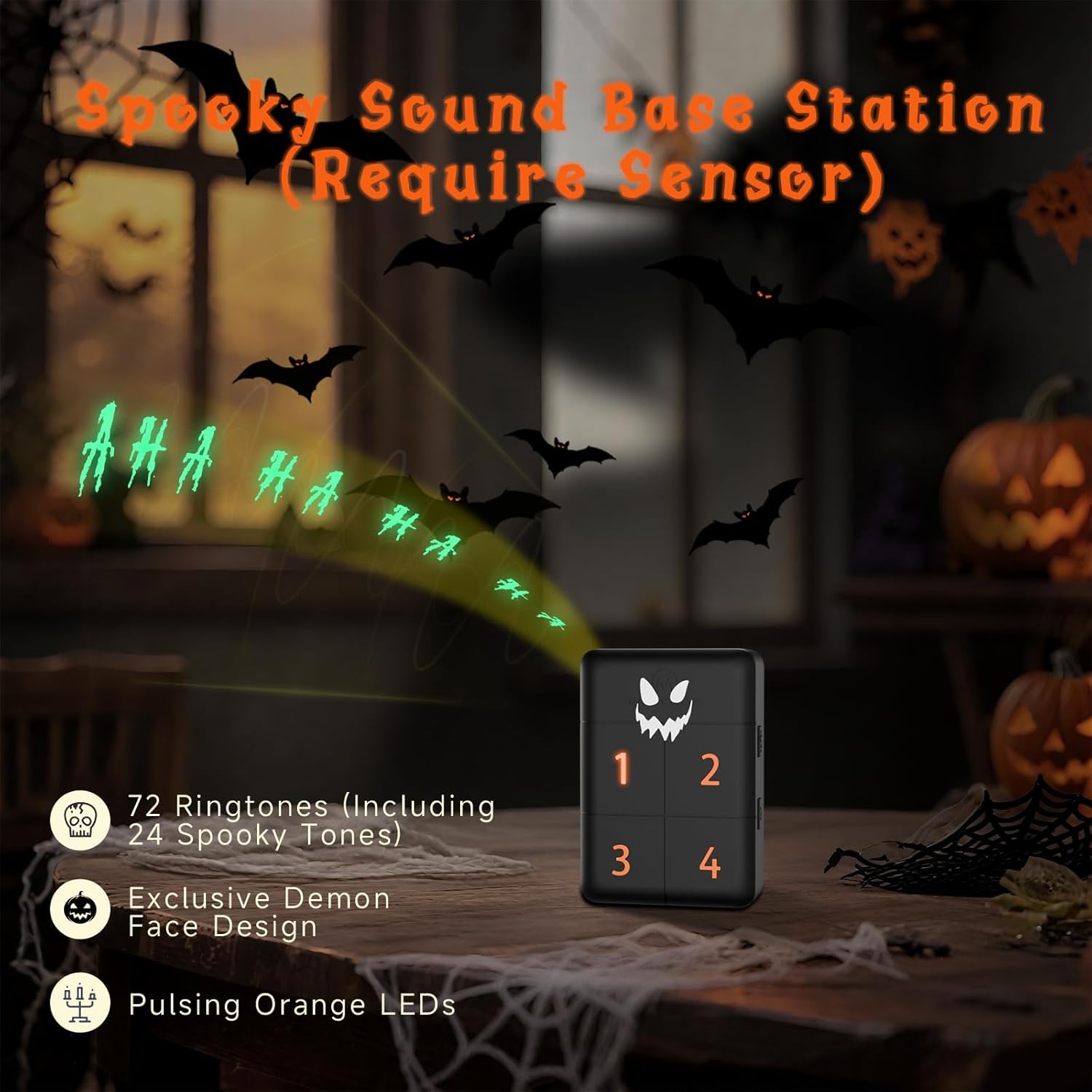 eMACROS 1/2 Mile Range Solar Driveway Alarm (Halloween Limited Edition), Halloween Decorations Motion Detector– Rechargeable Base Station with Spooky Halloween Music, Idea Gifts for Homeowners