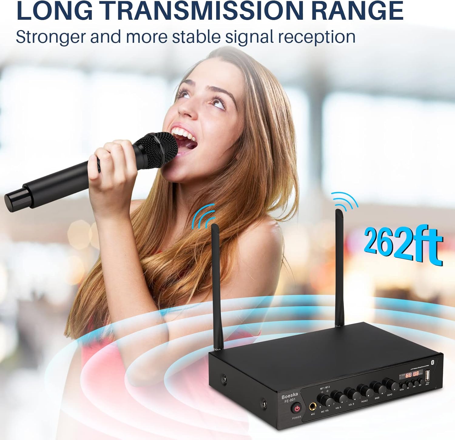 Wireless Microphone System, UHF Dual Cordless Handheld Microphones Set for Home Karaoke, Singing, Speech, Party, Meeting, Church, 262ft Range, Black