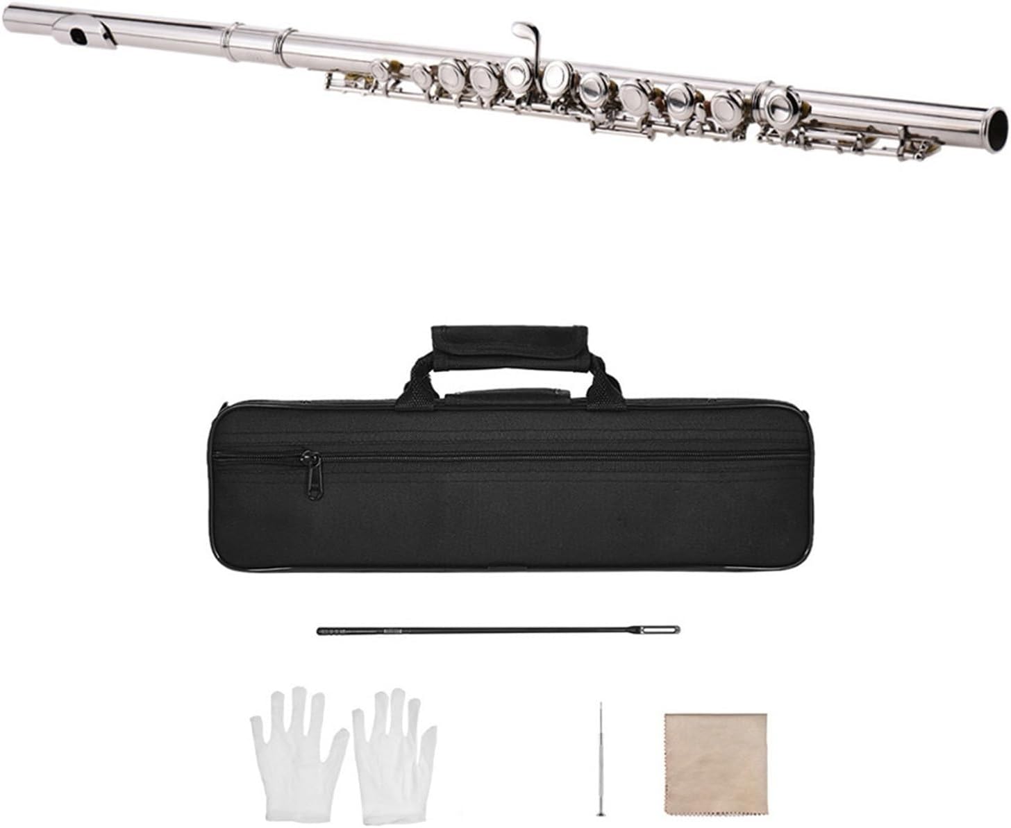 Flute Flute Silver Plated 16 Holes C Key Cupronickel Woodwind Instrument with Cloth Stick Bag Flutes Musical Instruments