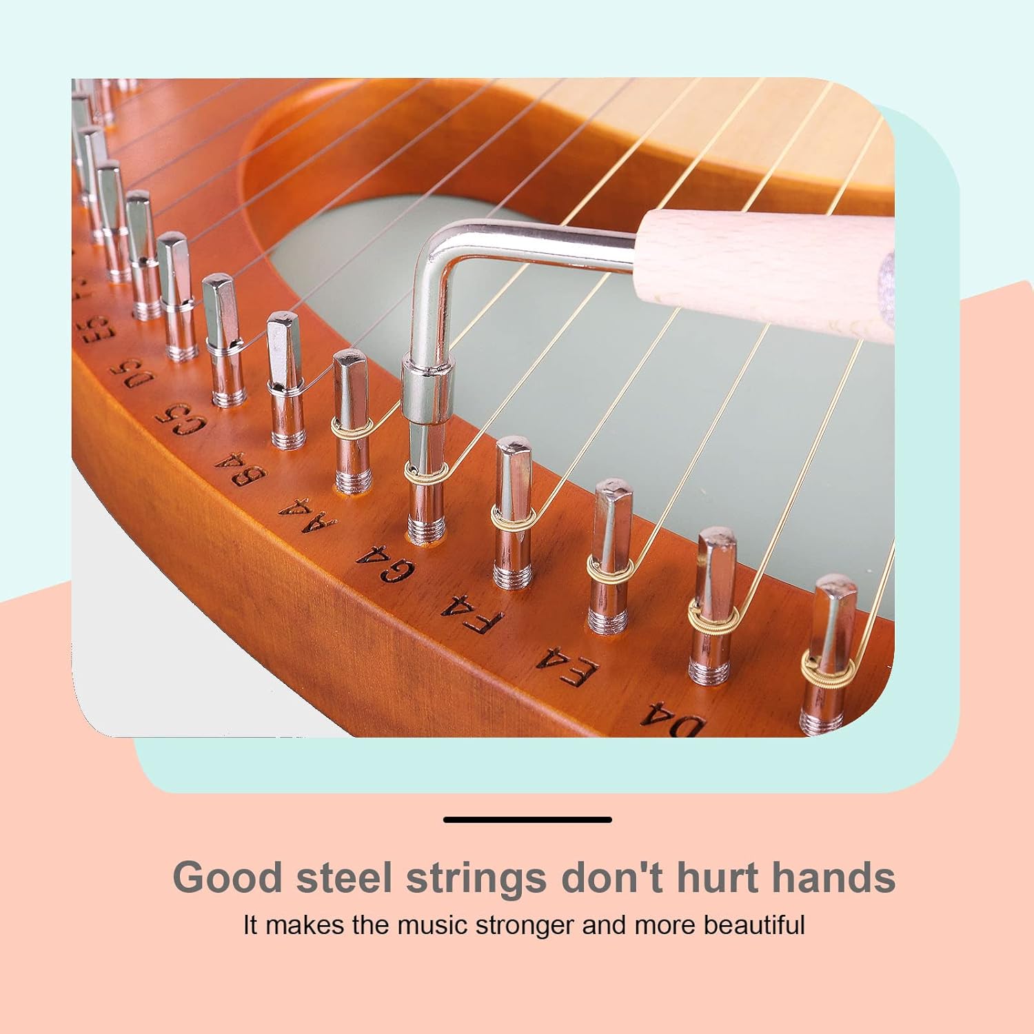 Mr.Power Lyre Harp, 21 Metal Strings Lyre Harp Present For Music Lovers, Beginners, Friend with Tuning Wrench, Replace String Set and Gig Bag (21 String, Natural Wood)