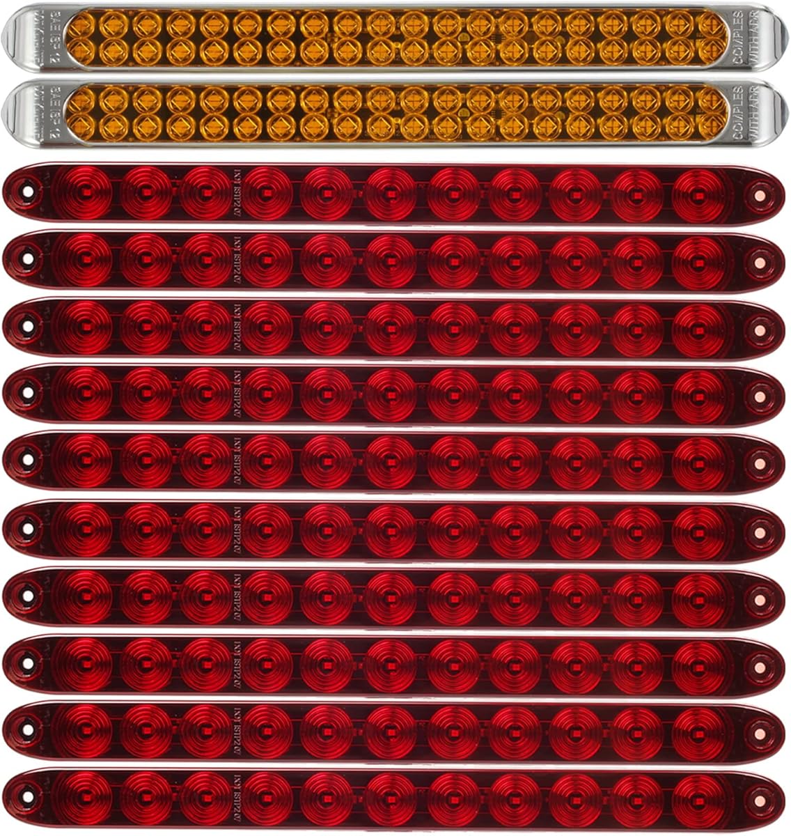 Partsam Submersible 2x 17 Thin Amber Led Turn Signal Light Bar 40 LED Sealed Utility Trailer Truck RV Led Marker Clearance ID Light Bar w/Chrome Bezel 10x Red 15 Inch 11 LED Trailer Tail Light Bar