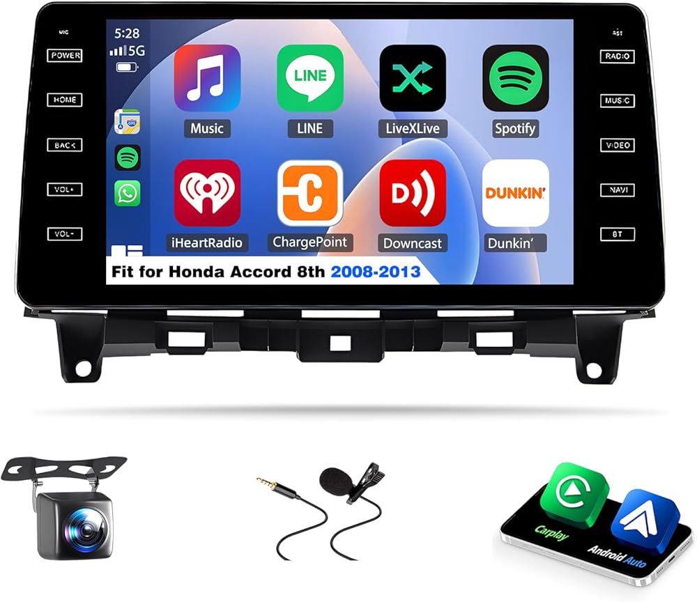 4+64G Android 14 Car Stereo Fit for Honda Accord 8th 2008-2013, 9inch Touch Screen with Wireless Carplay Android Auto AHD Backup Camera Mirror Link GPS SWC WiFi FM