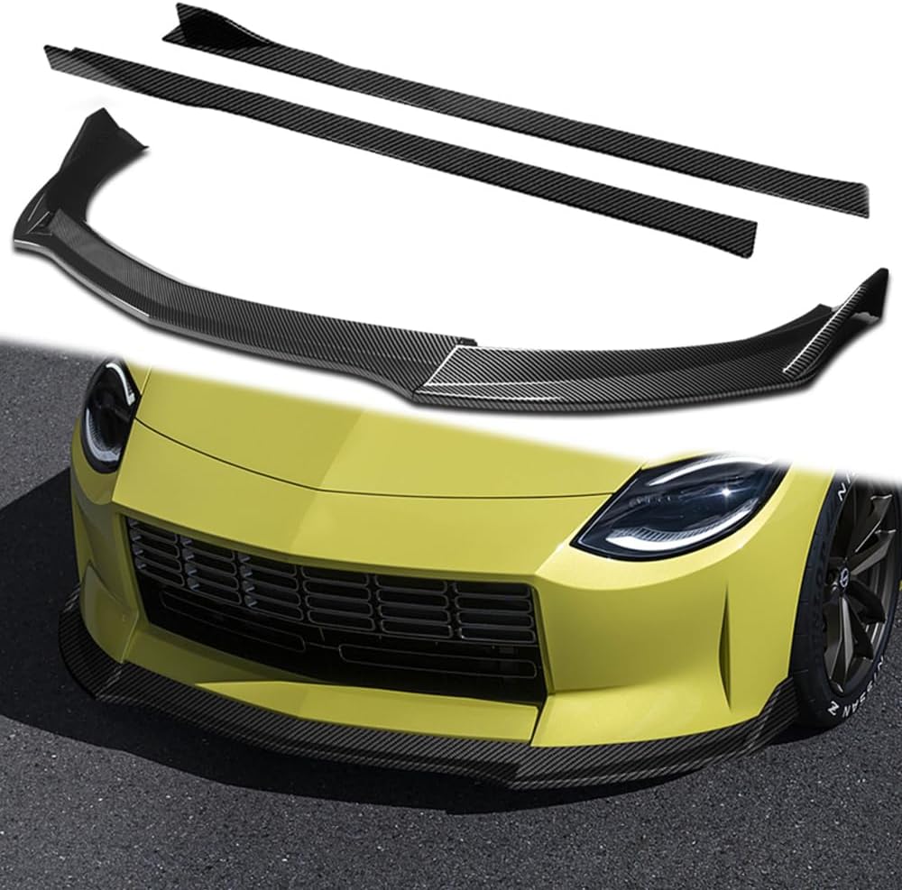 W-POWER, 9PCS Front Bumper Lip & Universal Side Skirt Extensions Diffuser Compatible with 2023-2025 Nissan Z Coupe, Front Lip Spoiler Splitter ABS (Painted Carbon Fiber)